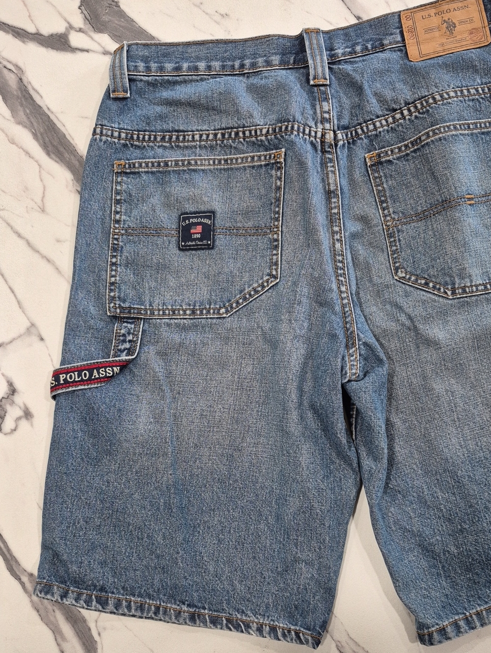 12" US Polo Assn Denim Carpenter Shorts Menzs 34", Blue Jean Utility